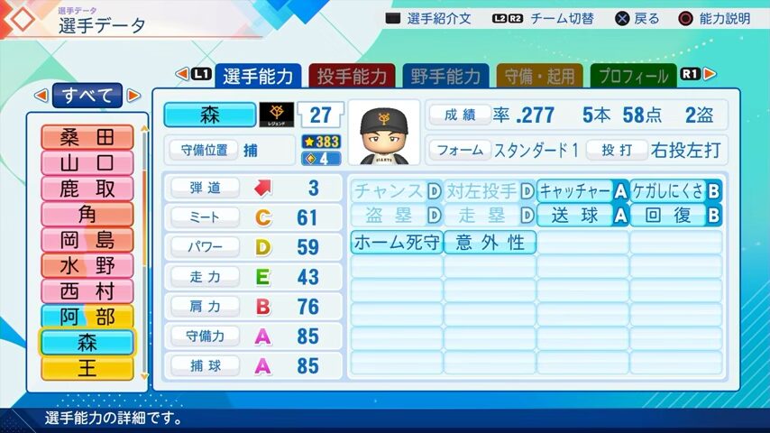 森のパワプロ能力データ2026年版巨人レジェンドOB