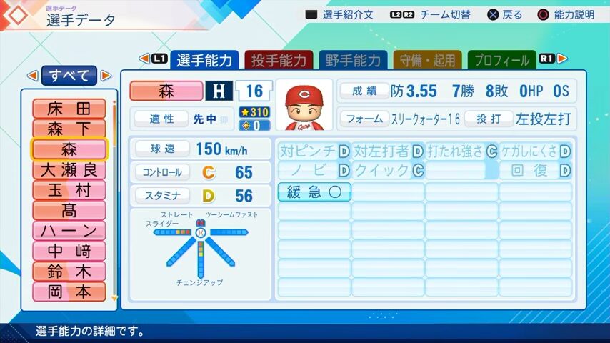 森のパワプロ能力データ（2026年開幕版）・広島カープ