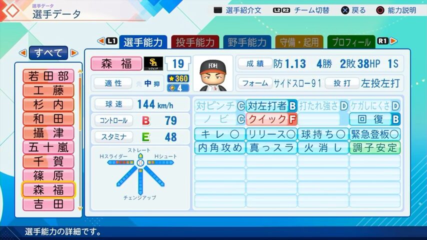 森福のパワプロ能力データ2026年版ホークスレジェンドOB