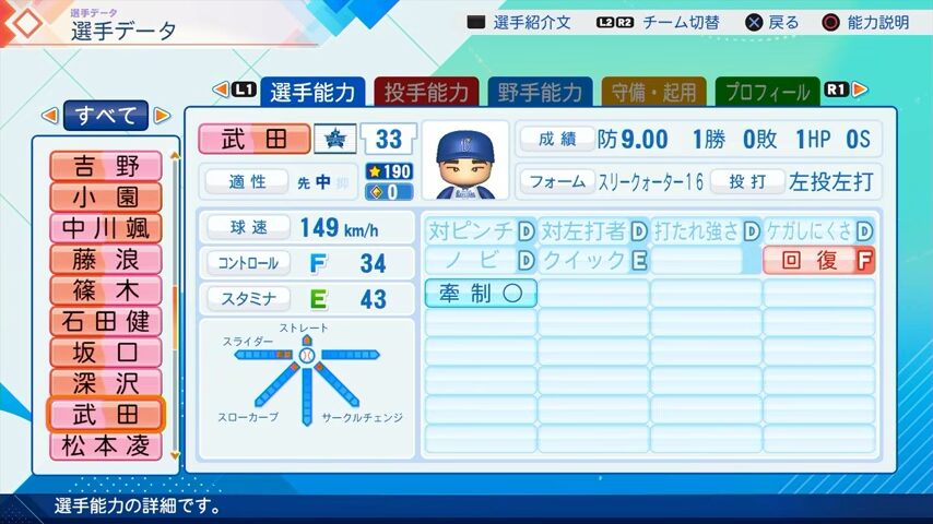 武田のパワプロ能力データ（2026年開幕版）・横浜DeNAベイスターズ