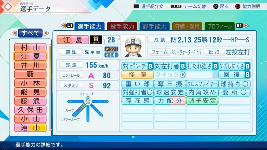江夏豊のパワプロ能力データ2026年版阪神タイガースレジェンドOB