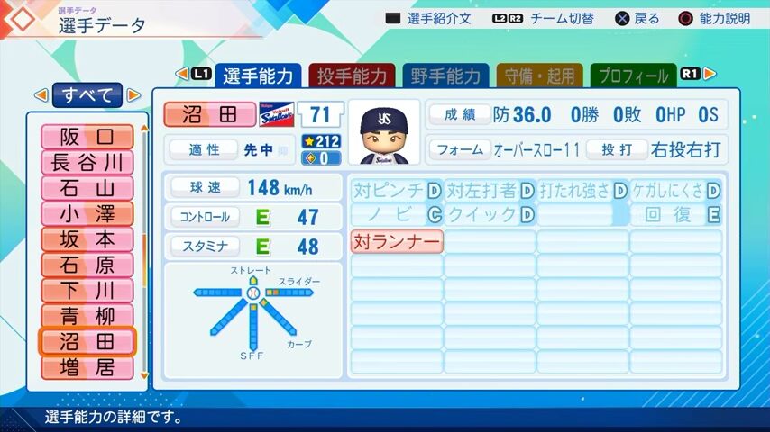 沼田のパワプロ能力データ（2026年開幕版）・ヤクルトスワローズ