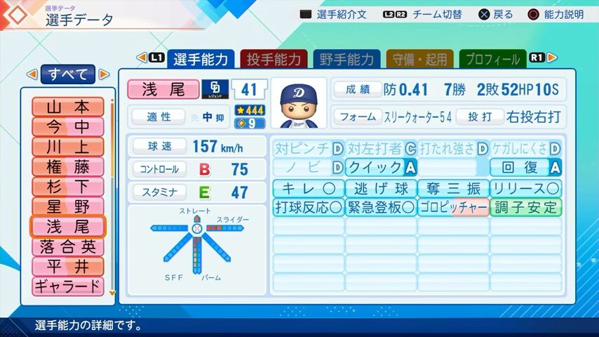 浅尾のパワプロ能力データ2026年版中日ドラゴンズレジェンドOB