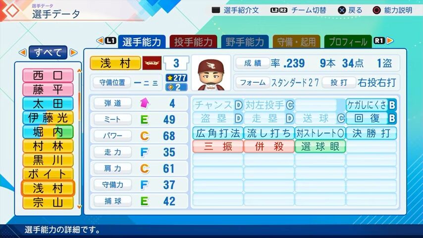 浅村栄斗のパワプロ能力データ（2026年開幕版）・楽天イーグルス