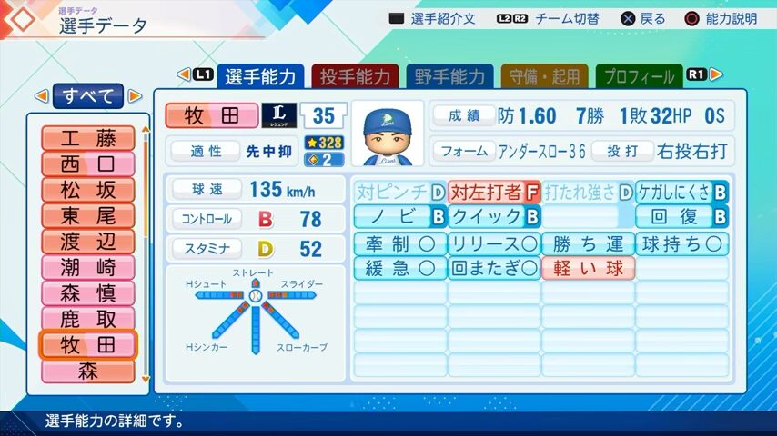 牧田のパワプロ能力データ2026年版西武ライオンズレジェンドOB