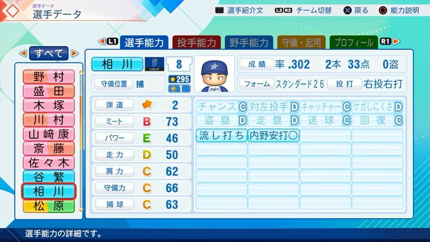 相川のパワプロ能力データ2026年版横浜DeNAベイスターズレジェンドOB