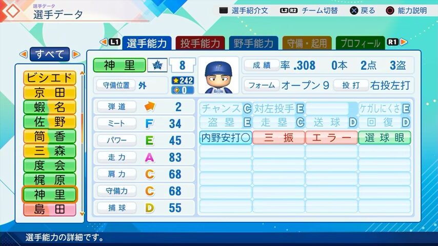 神里のパワプロ能力データ（2026年開幕版）・横浜DeNAベイスターズ