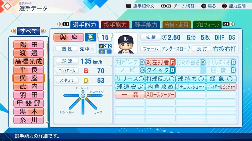 與座のパワプロ能力データ（2026年開幕版）・西武ライオンズ