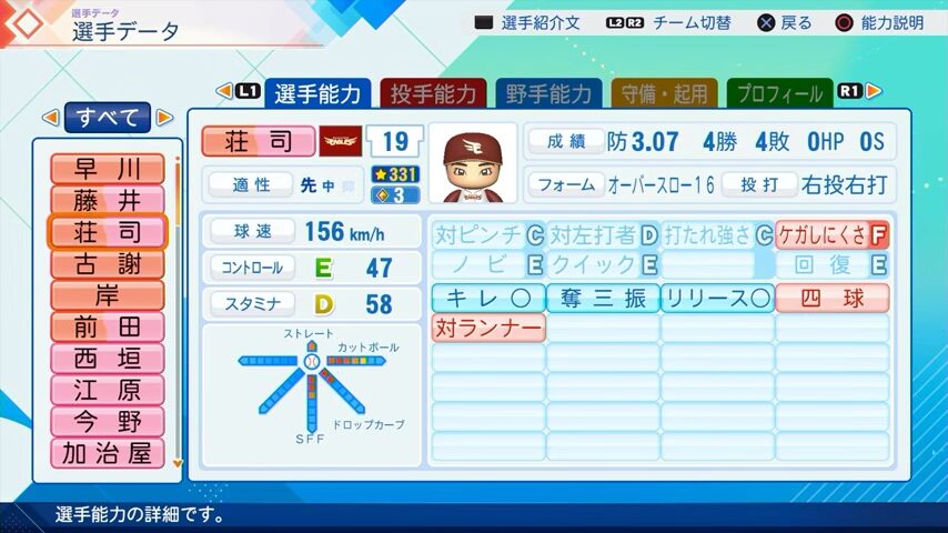 荘司のパワプロ能力データ（2026年開幕版）・楽天イーグルス