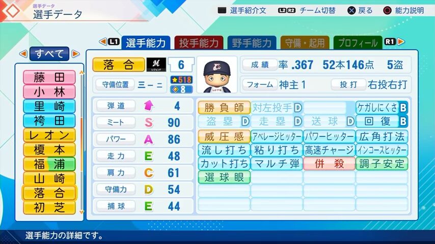 落合博満のパワプロ能力データ2026年版千葉ロッテマリーンズレジェンドOB