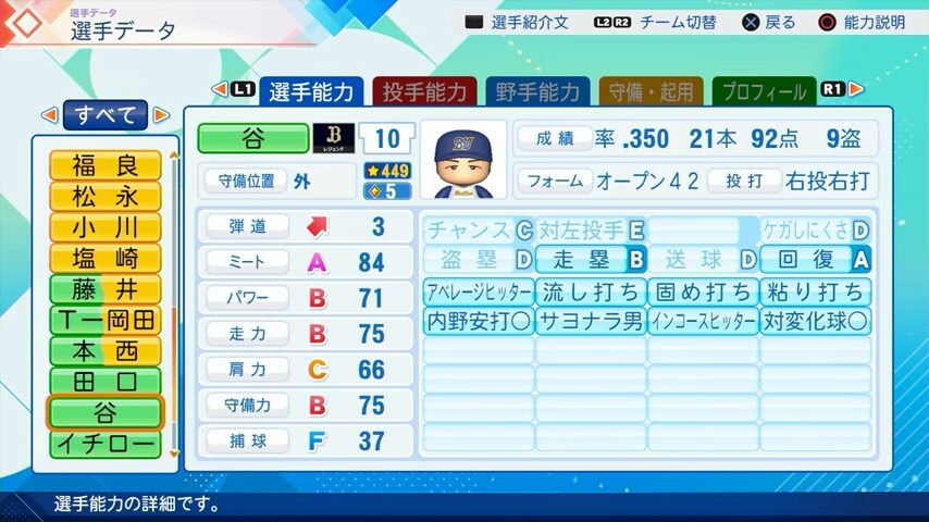 谷佳知のパワプロ能力データ2026年版オリックスバファローズレジェンドOB