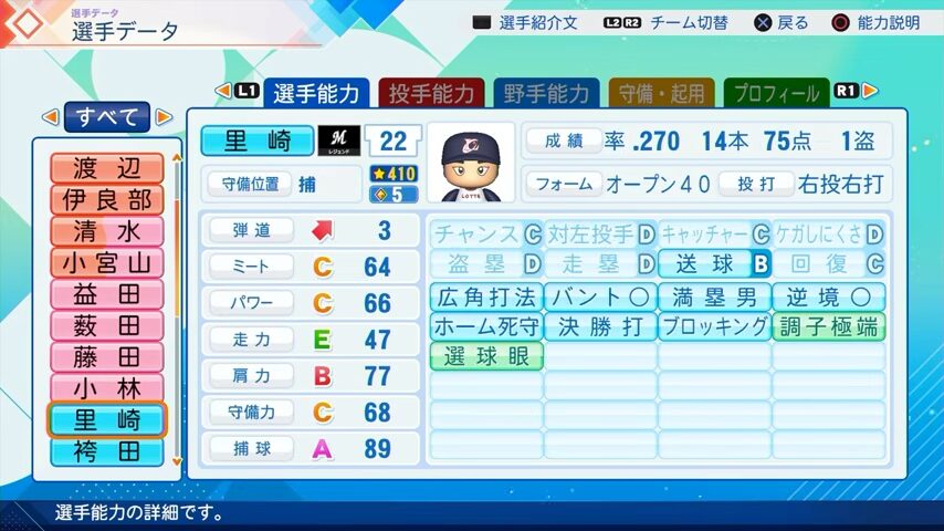 里崎智也のパワプロ能力データ2026年版千葉ロッテマリーンズレジェンドOB
