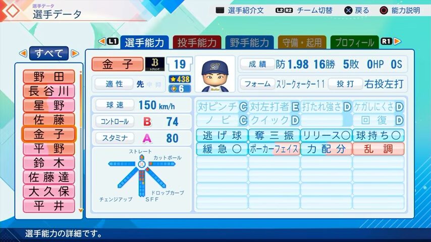 金子千尋のパワプロ能力データ2026年版オリックスバファローズレジェンドOB