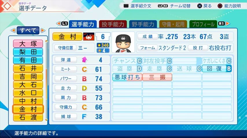 金村のパワプロ能力データ2026年版近鉄バファローズレジェンドOB