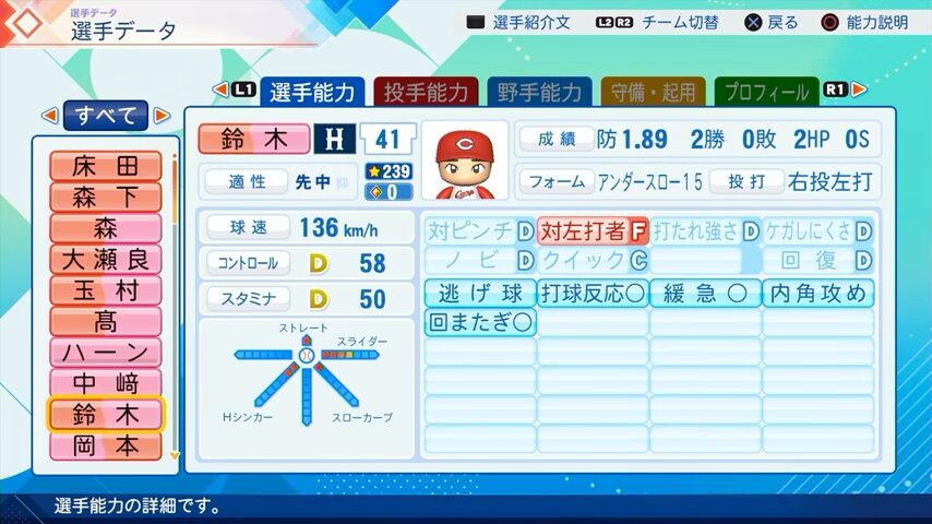 鈴木のパワプロ能力データ（2026年開幕版）・広島カープ