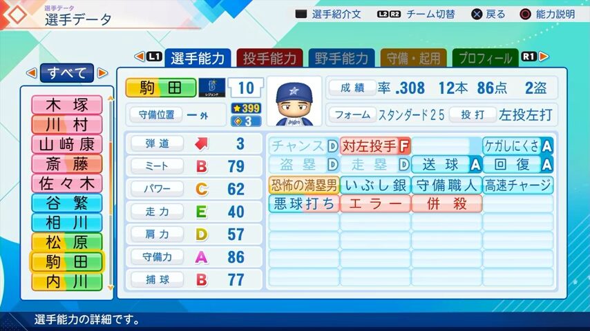駒田徳広のパワプロ能力データ2026年版横浜DeNAベイスターズレジェンドOB