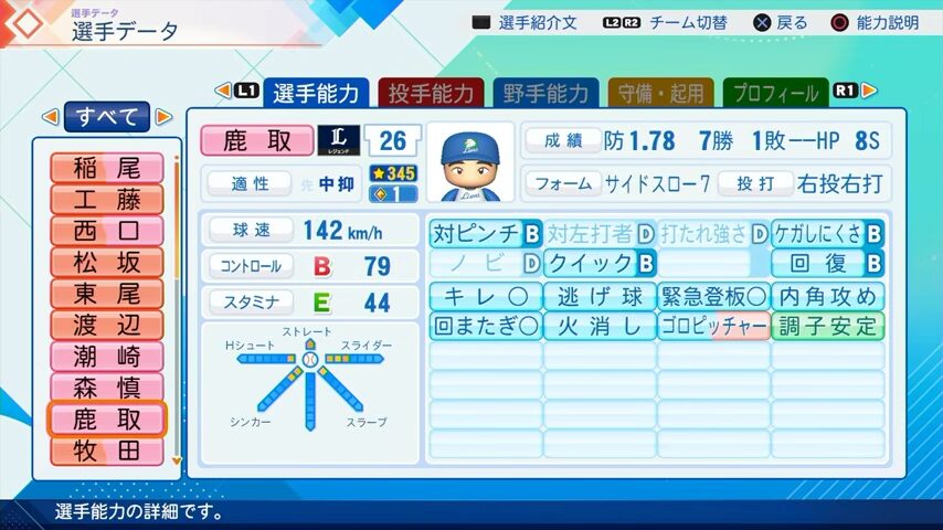 鹿取のパワプロ能力データ2026年版西武ライオンズレジェンドOB